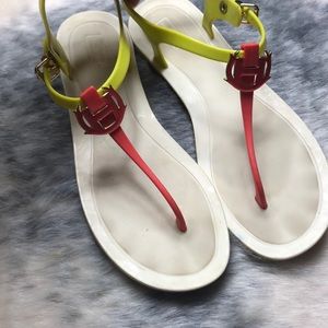Hunter Coral & Yellow Jelly Thong Sandals 38 US 7